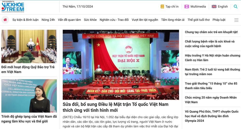 giao diện Tạp chí điện tử Sức khỏe trẻ em