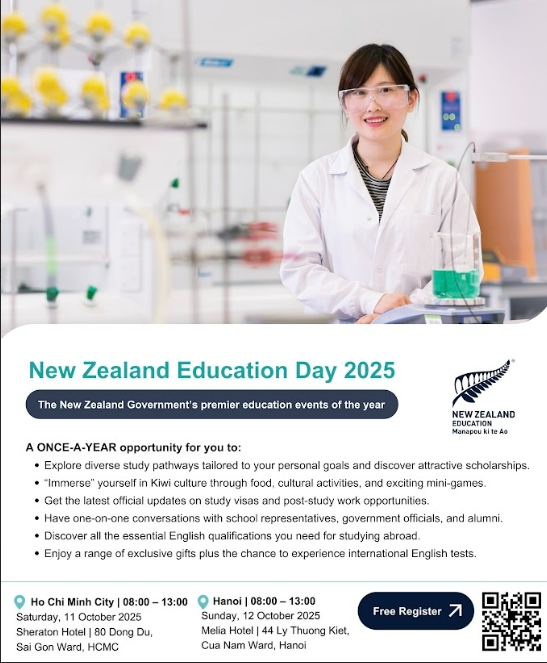Ngày hội Giáo dục New Zealand 2025, du học New Zealand, học bổng New Zealand, cơ hội du học cho học sinh Việt Nam