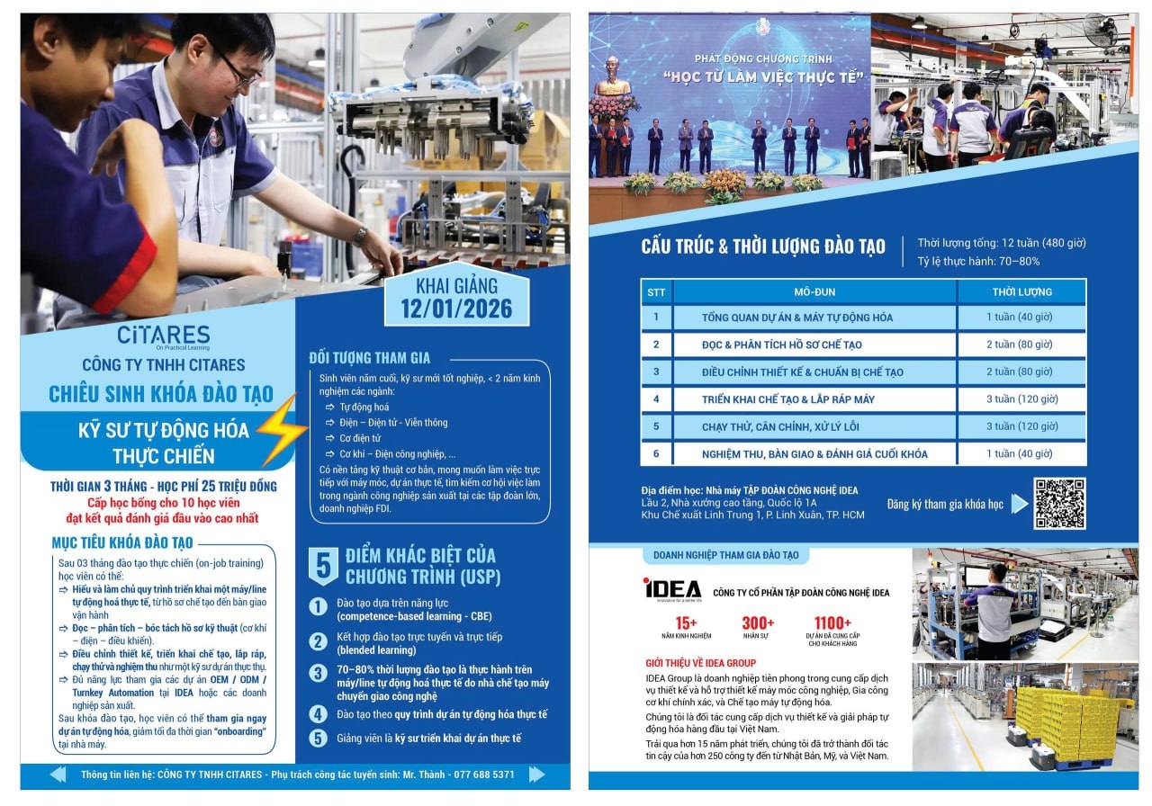 đào tạo kỹ sư thực chiến, nhân lực ngành tự động hóa, CITARES, IDEA Group, đào tạo tại nhà máy, kỹ sư tự động hóa, thiếu hụt nhân lực kỹ thuật