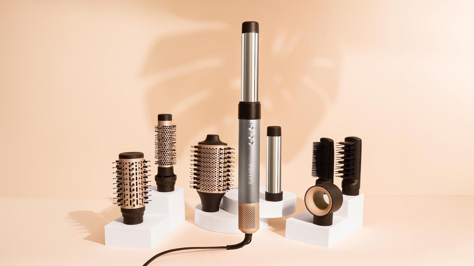 Bamba AirGlam Blue, máy tạo kiểu tóc Bamba, máy tạo kiểu Coanda giá rẻ, máy sấy uốn đa năng 8 trong 1, CeramicCare AirGlam review, máy làm tóc ion