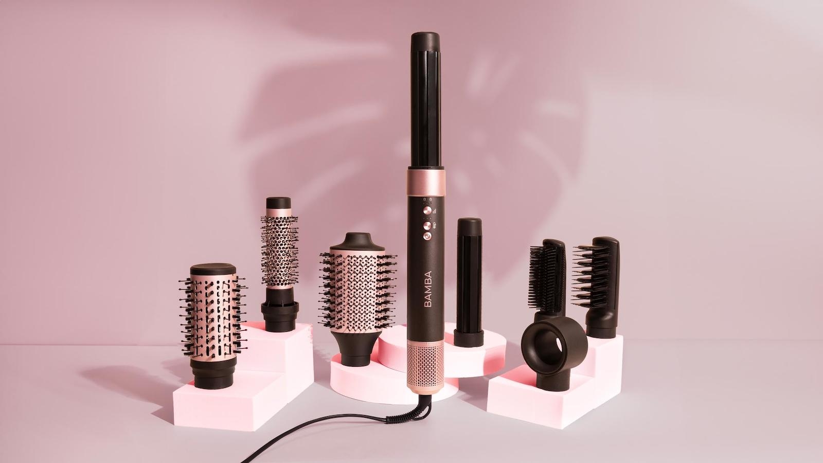 Bamba AirGlam Blue, máy tạo kiểu tóc Bamba, máy tạo kiểu Coanda giá rẻ, máy sấy uốn đa năng 8 trong 1, CeramicCare AirGlam review, máy làm tóc ion