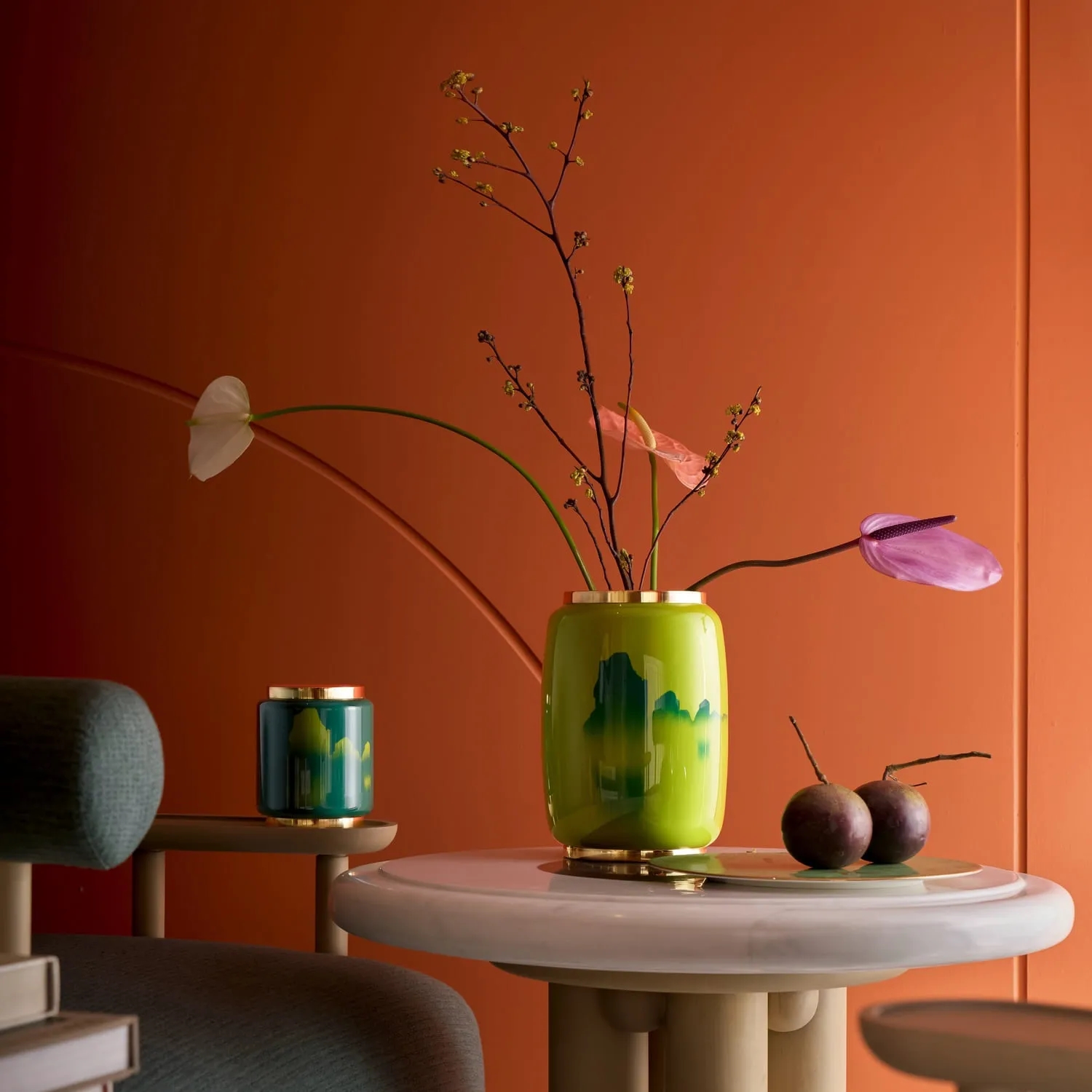 Bình hoa Monument, bình hoa sơn mài xanh lá, bình hoa nghệ thuật lấy cảm hứng vịnh Hạ Long, decor nội thất cao cấp, bình hoa mài xước, Monument size S