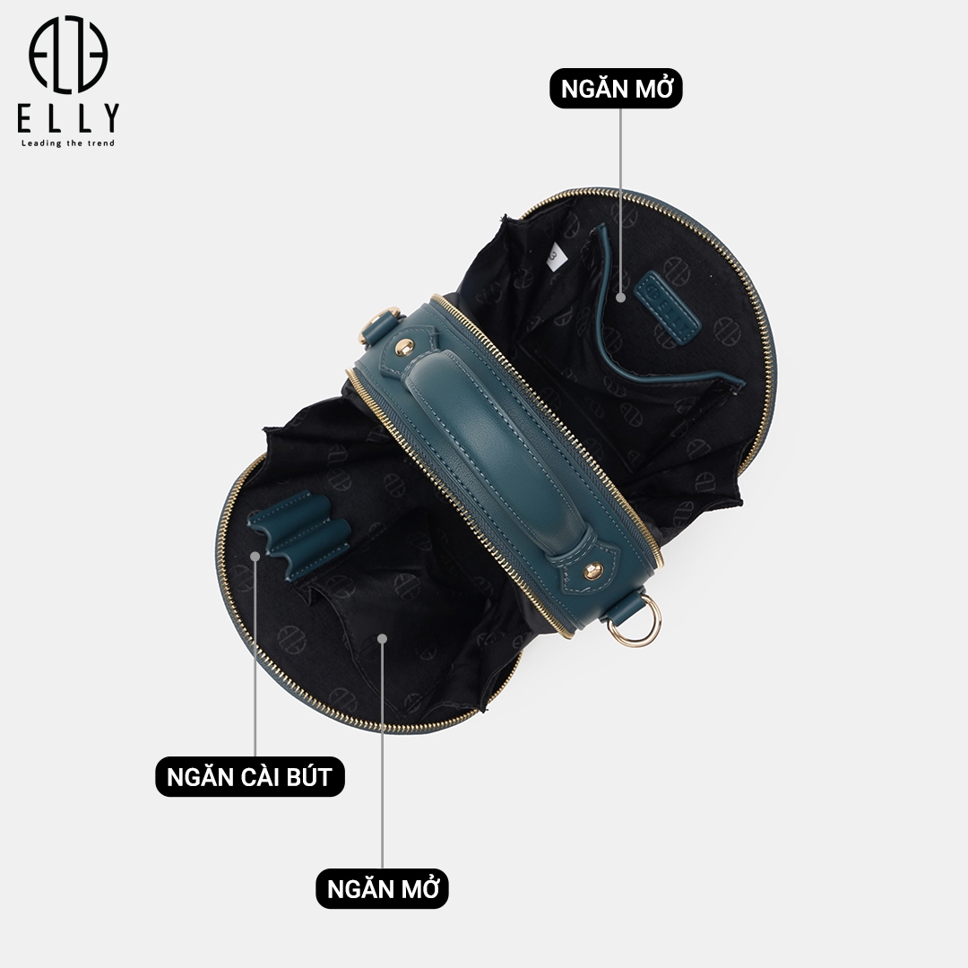 Túi xách nữ ELLY EL98, túi xách nữ cao cấp, túi xách tròn độc đáo, túi đeo chéo nữ xanh, túi da tổng hợp ELLY, túi xách mini thời trang
