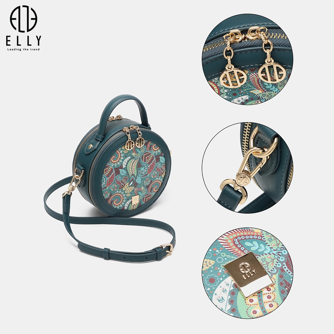 Túi xách nữ ELLY EL98, túi xách nữ cao cấp, túi xách tròn độc đáo, túi đeo chéo nữ xanh, túi da tổng hợp ELLY, túi xách mini thời trang