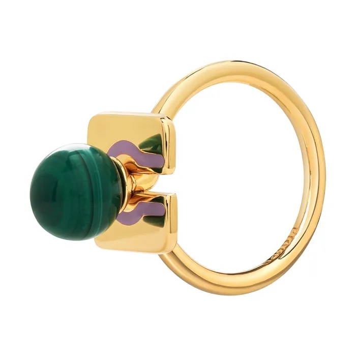 Nhẫn Solar, nhẫn đá Carnelian, nhẫn đá Malachite, nhẫn mặt vuông nữ, nhẫn đồng mạ vàng 18K, nhẫn phong cách hiện đại